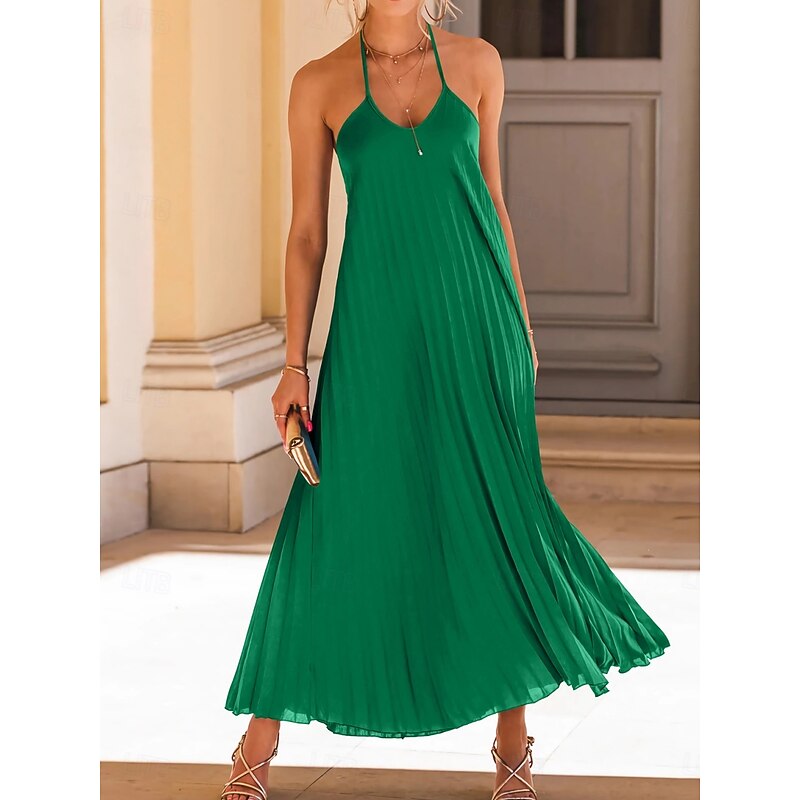 Women's Maxi Dress Casual Dress Swing Dress Slip Dress Basic Casual Vacation Casual Daily Regular Fit Plain Sleeveless Strap Black Red Fuchsia Orange Summer