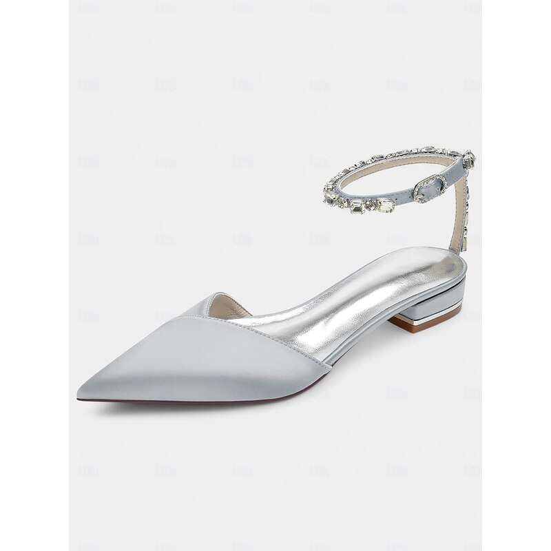 Chic Black Satin Wedding Shoes with Crystal-Ankle Strap – Pointed Toe, Low Block Heel, Perfect for Weddings and Elegant Occasions3