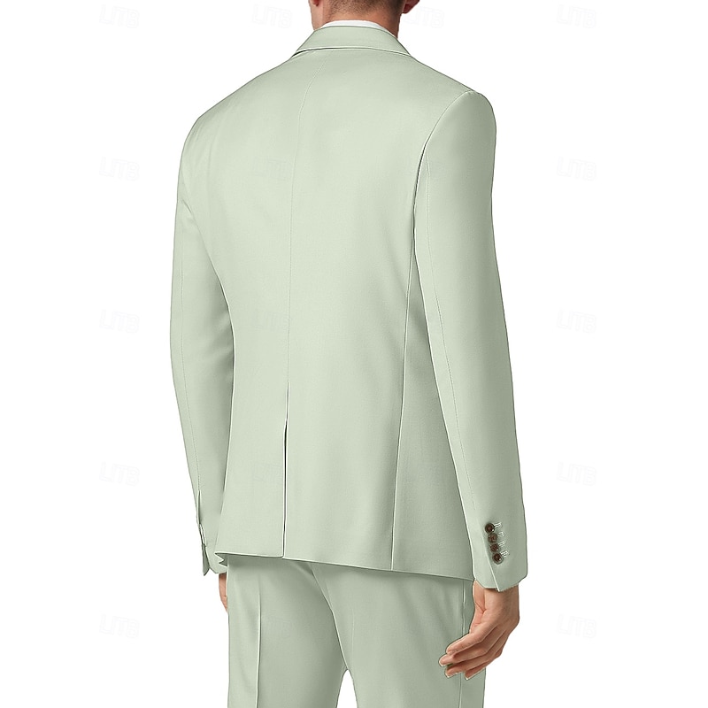 Men's Wedding Prom Party Suits Notch Lapel Light Green Solid Colored Standard Fit 3 Piece Single Breasted Two-buttons3