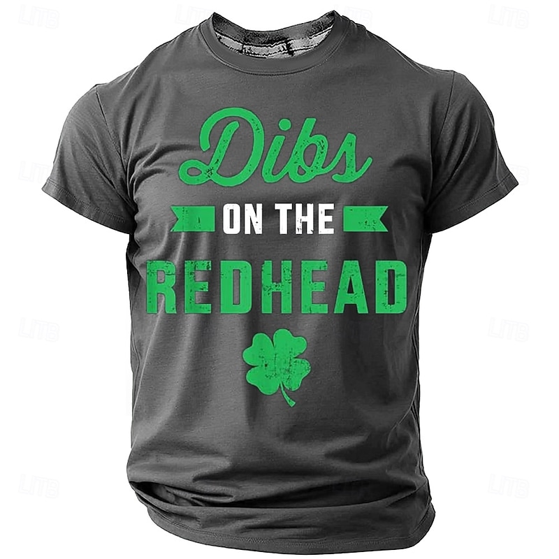 St. Patrick Men's Dibs On The Redhead Shamrock T Shirt Short Sleeve T shirt 3D Print Crew Neck Shirt Designer Casual Party Holiday Club Black Green Gray Summer Spring Clothing Apparel S M L XL XXL XXX3