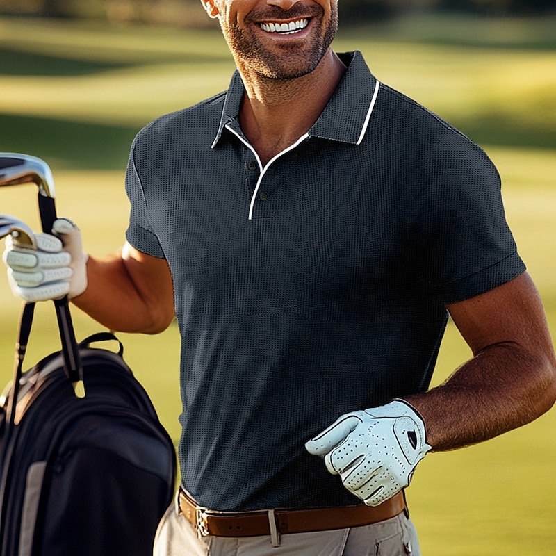 Men's Waffle Polo Shirts Golf Shirt Casual Sports Lapel Short Sleeve Fashion Basic Plain Buttons Summer Regular Fit Light Green Pink Navy Blue Royal Blue Waffle Polo Shirts2
