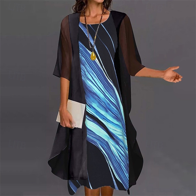 Women's Fashion Streetwear Skirt Sets Half Sleeve Crew Neck Gradient Print Daily Wear Date Black Blue Beige Spring Regular Fit3