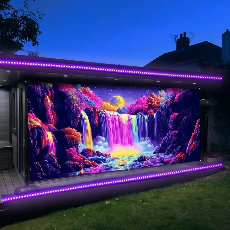 Blacklight Door Decorations Garage Door Cover Glow in the Dark Landscape Waterfall Outdoor Banner Large Backdrop for Party Outdoor Garage Door Home Wall Decorations
