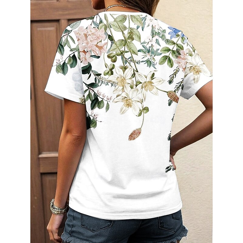 Women's T Shirt Ombre Floral Casual Short Sleeve Notched Neck Regular Tops Daily Print Light Green Pink Blue Summer Spring3