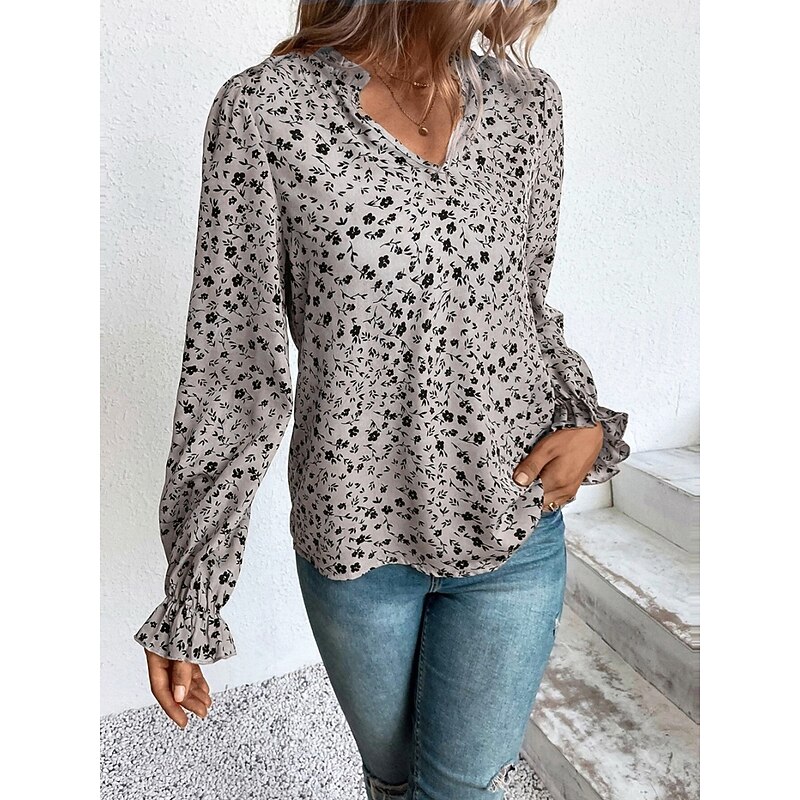 Women's Shirt Blouse Floral Stylish Casual Long Sleeve V Neck Regular Tops Daily Print Wine Green Beige Summer Spring4