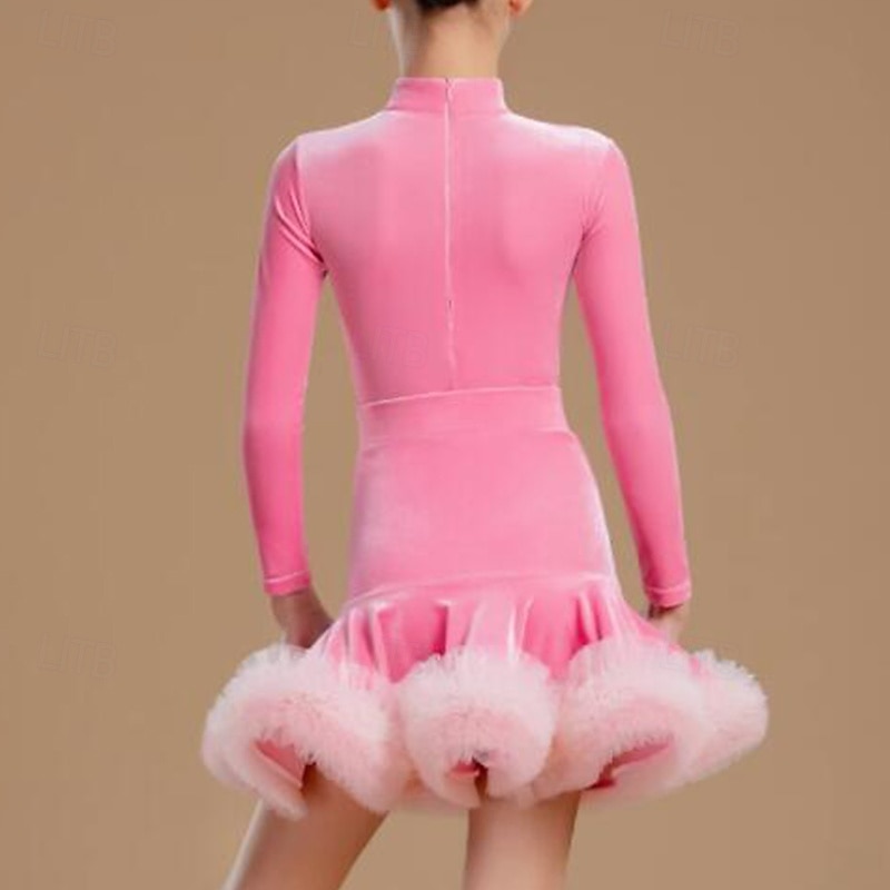 Kids' Dancewear Skirts Splicing Girls' Performance Daily Wear Long Sleeve High Velvet2