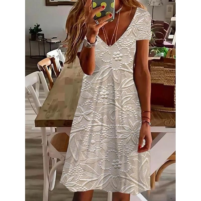 Women's Mini Dress Casual Dress Elegant Tropical Hawaiian Daily Regular Fit 3D Print Floral Short Sleeve Crew Neck Black White Pink Blue Summer