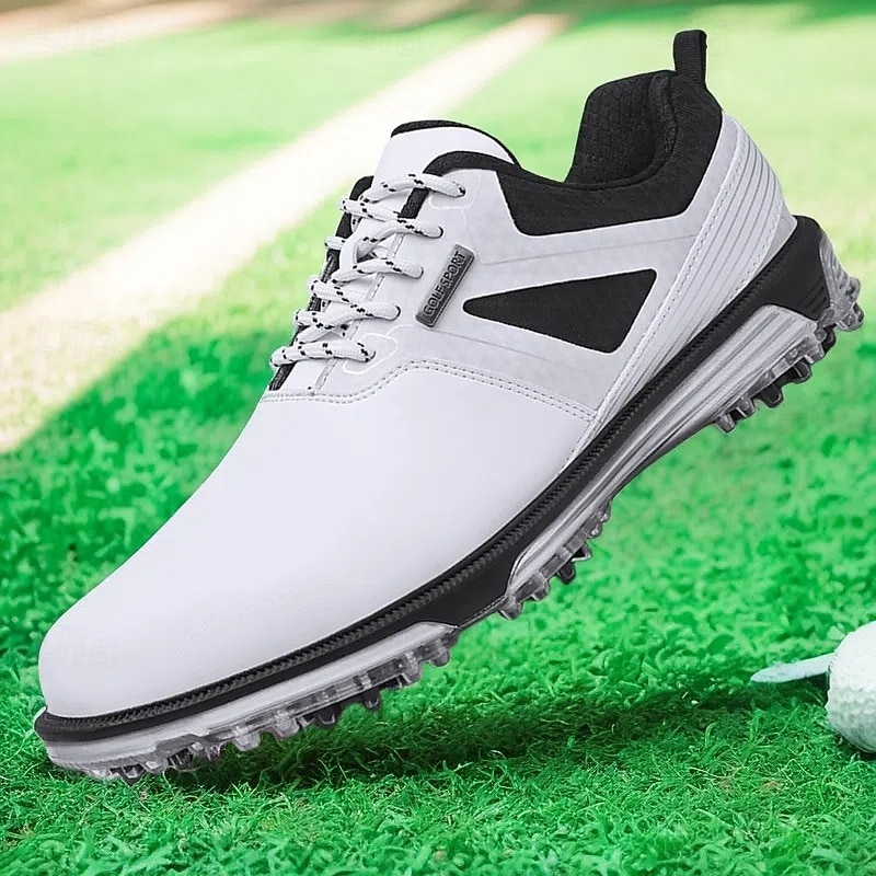 Men's White and Black Golf Shoes with Spiked Sole, Breathable Upper, and Supportive Cushioning for Optimal Comfort and Performance on the Course2