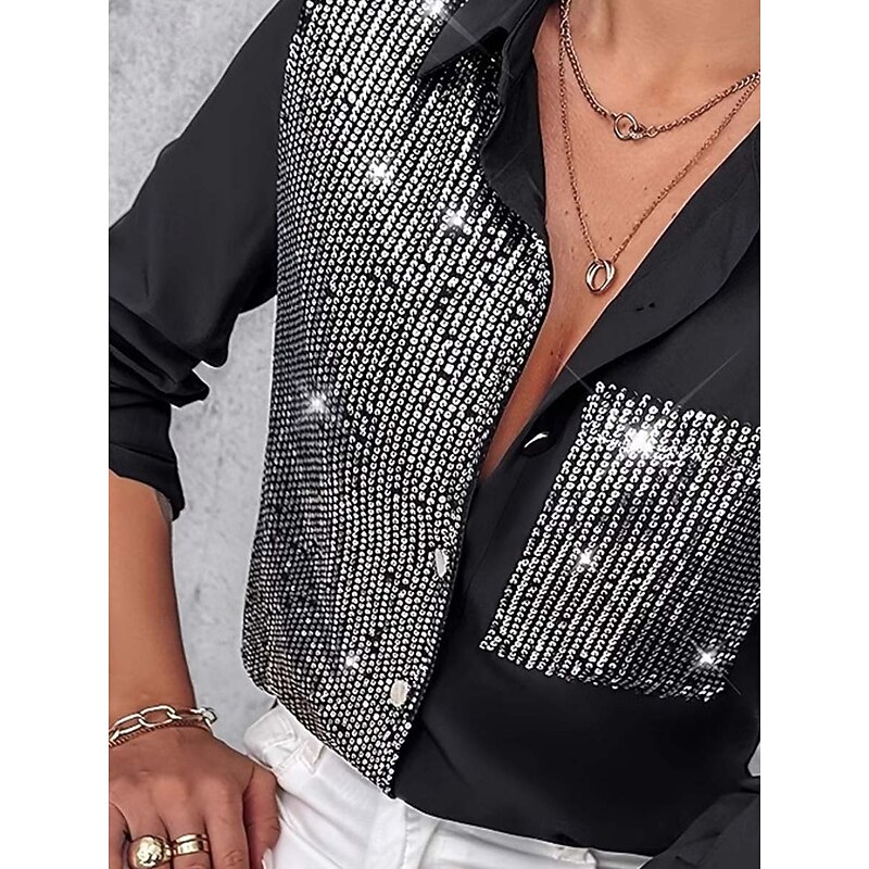 Women's Shirt Solid Color Elegant 3/4 Length Sleeve Crew Neck Regular Tops Black Summer Spring2