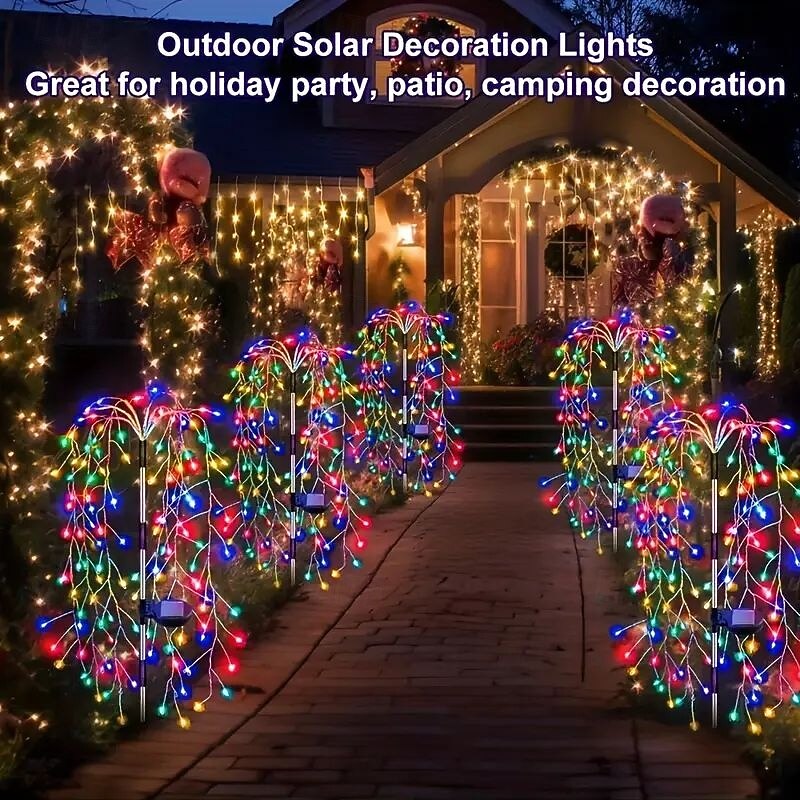 1/2pcs Solar Ground Firecracker Lights – Outdoor Waterproof Garden Lights, 200/400 LEDs, Fairy Fireworks for Villa, Yard, Lawn and Walkway Decoration3