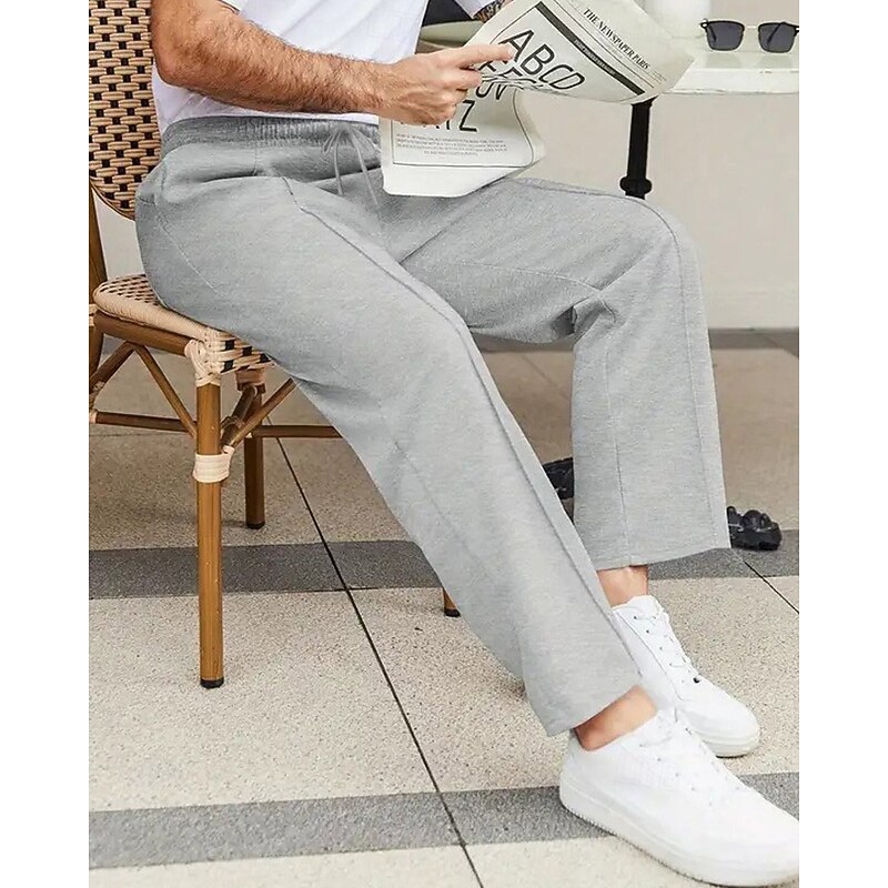 Men's Athletic Pants Wide Leg Sweatpants Trousers Pocket Drawstring Elastic Waist Plain Comfort Sports Outdoor Daily Fashion Casual Light Grey Dark Gray Micro-elastic2