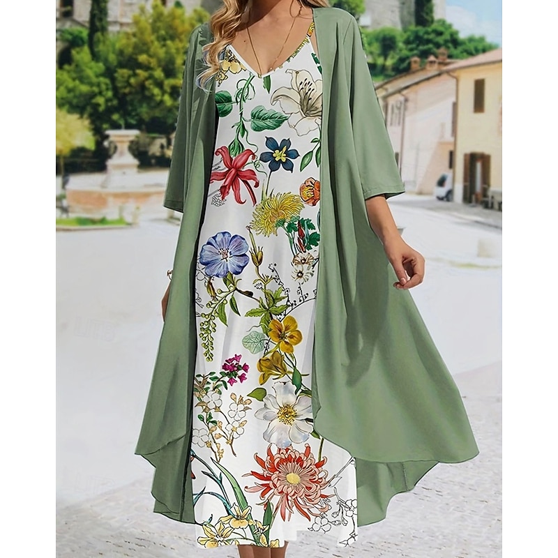 Women's Fashion Streetwear Skirt Sets Half Sleeve Bell Sleeve Shirt Collar Floral Print Daily Wear Date Blue Green Spring Regular Fit