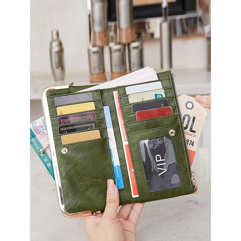 Women's Faux Leather Clip Bag Wallet Phone Case - Card Holder, ID Window, Zipper Closure - Versatile Design for Women - Perfect for Daily Use and Travel Black Pink Red3