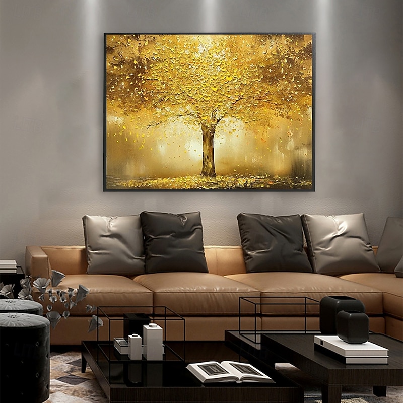 Oil Painting Hand Painted Abstract Floral Canvas Wall Art Decoration Golden Money Tree Decorative Pictures for Home Decor Rolled Frameless Unstretched Painting4