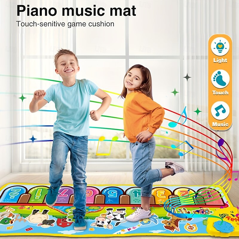 Multicolor Interactive Floor Piano Keyboard - 24 Sounds Musical Mat, Polyester Animal Design Carpet Blanket, Toys, Touch3