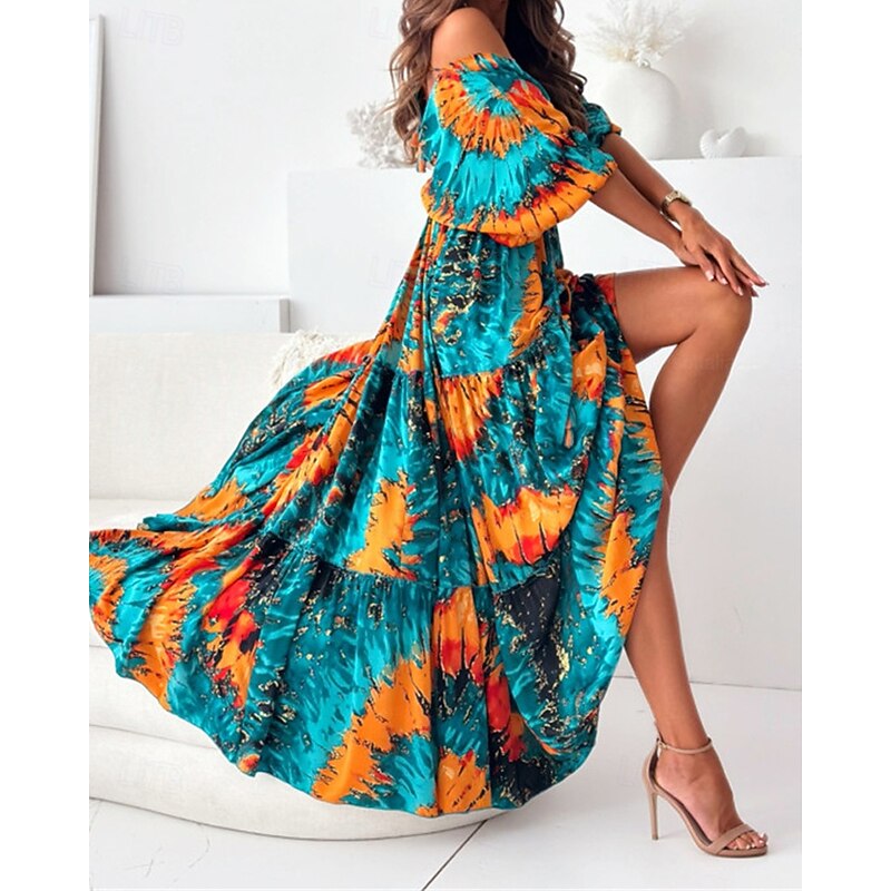 Women's Long Dress Maxi Dress Casual Dress Summer Dress Print Dress Fashion Outdoor Holiday Date Regular Fit Floral Long Sleeve Deep V Blue Purple Green Summer Spring
