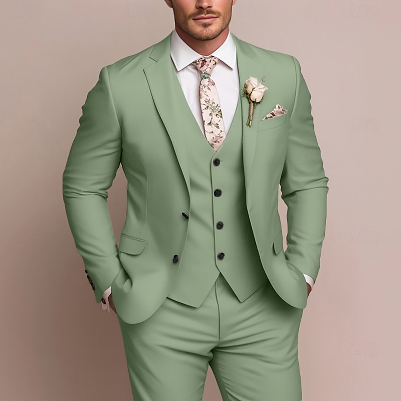 Men's Wedding Suits Pink Sky Blue Party Formal Solid Colored Tailored Fit 3 Piece Single Breasted Two-buttons