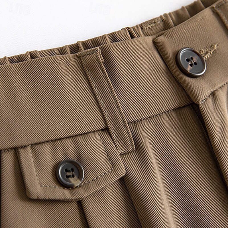 Men's Shorts Dress Shorts Pleated Elastic Waist Straight Leg Plain Comfort No-Iron Knee Length Office Business Daily Fashion Streetwear Black Brown3