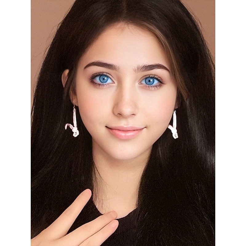 Women's Easter 3D Bunny Rabbit Earrings - Cute bunny design with pink ears and diamond accents, sterling silver hoop, fun and playful jewelry for Easter, casual wear and spring events2