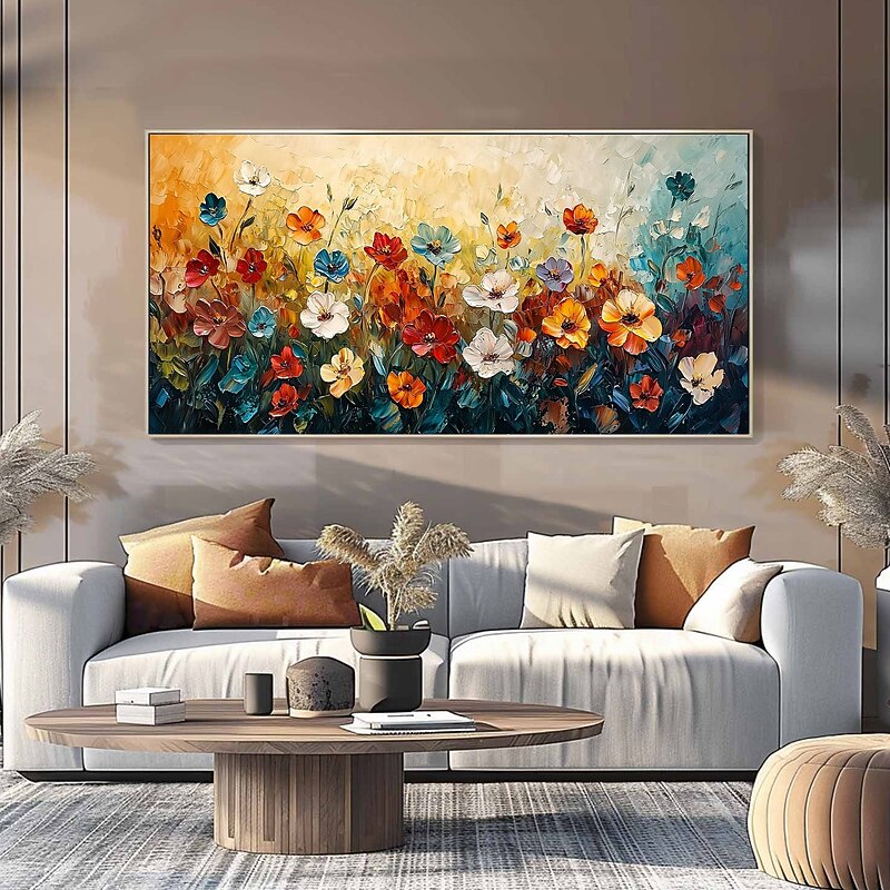 Handmade Original Colorful Flowers Painting Oil Painting On Canvas Abstract Floral Wall Art for Home Decor With Stretched Frame/Without Inner Frame Painting4
