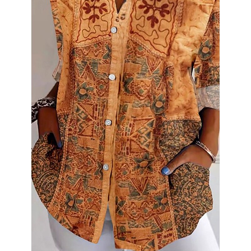 Women's Shirt Button Down Tunic Shirt Collar Long Sleeve Floral Casual Regular Tops Work Daily s Print Yellow Spring Fall Winter3