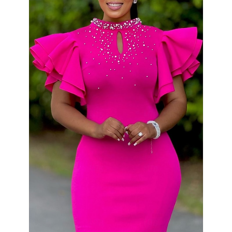 Women's Midi Dress Prom Dress Party Dress Satin Dress Wedding Guest Dress Elegant Formal Party Wedding Guest Engagement Regular Fit Plain Short Sleeve Turtleneck Black White Pink Red Summer Spring2