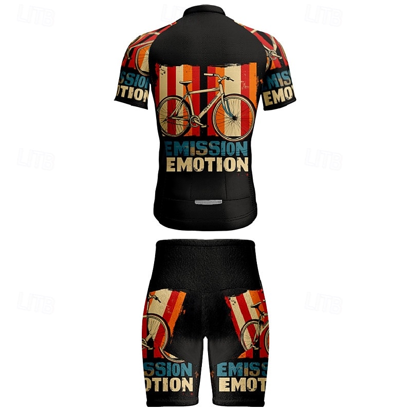 Men's Cycling Jersey with Shorts Geometric Stripes Letter & Number Short Sleeve Bike Clothing Suit with 3 Rear Pockets Mountain Bike MTB Road Bike Cycling Front Zipper Sweat wicking Comfortable2