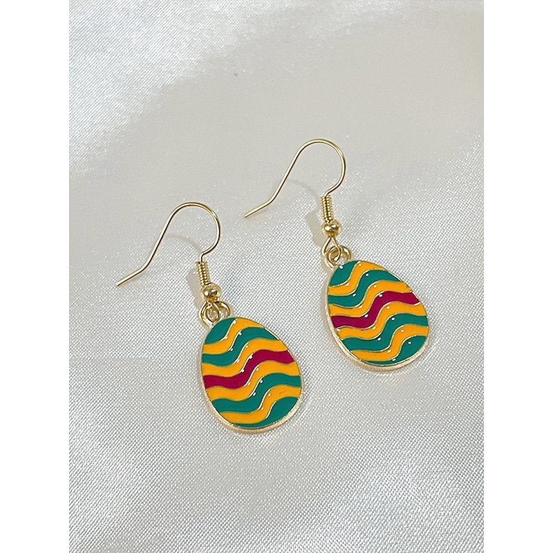 Easter Egg Shaped Earrings – Colorful Wavy Design, Gold-Plated, Perfect for Easter, Spring Fashion and Festive Occasions2