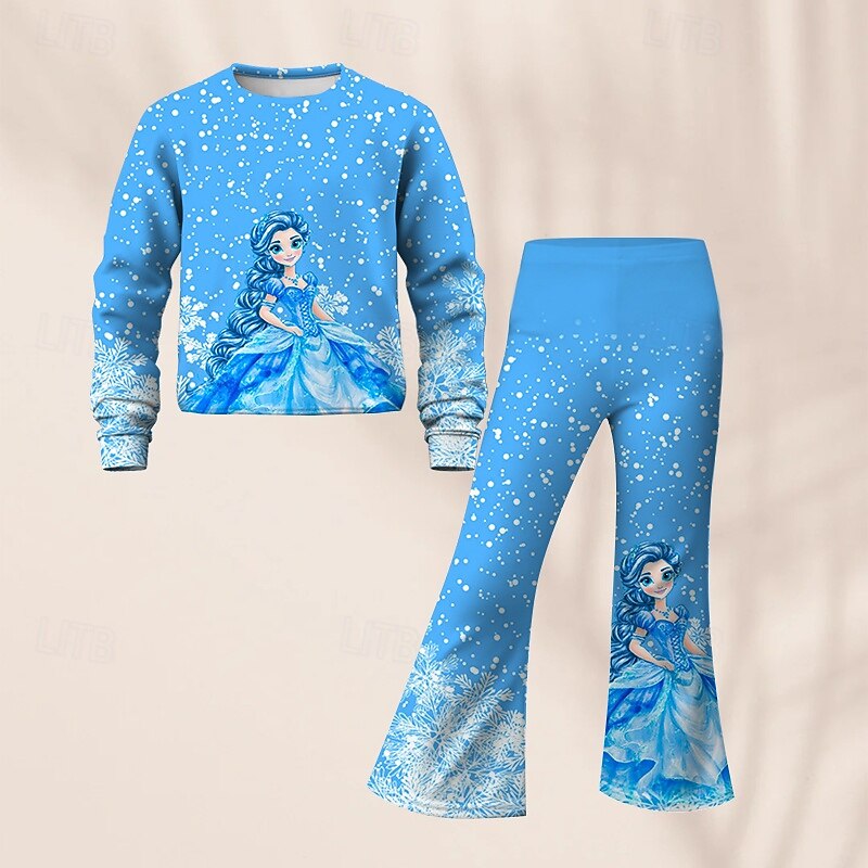Girls' 3D Graphic Cartoon Snowflake Sports Suit Tracksuits Sweatshirt & Flare Pants Set Long Sleeve Spring Fall Daily Casual Kids 4-12 Years Crew Neck Outdoor Vacation Sports Tailored Fit2