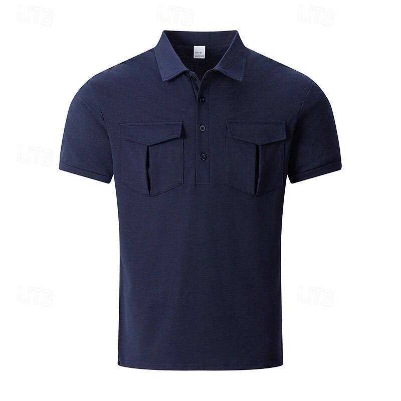 Men's Golf Shirt Golf Polos Shirts Work Casual Lapel Short Sleeve Basic Modern Plain Buttons Front Pocket Summer Spring Regular Fit Black White Navy Blue Gray Golf Shirt3