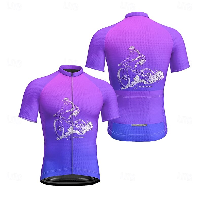 Men's Cycling Jersey Gradient Short Sleeve Bike Tee Tshirt Jersey with 3 Rear Pockets Mountain Bike MTB Quick Dry Anatomic Design Wicking Breathable Sports Purple Orange Green Clothing Apparel