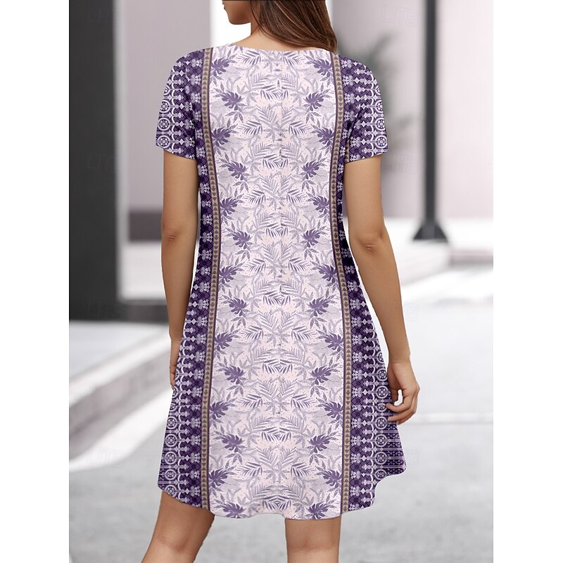 Women's Mini Dress Petite Dress T Shirt Dress Tee Dress Sundress A Line Dress Elegant Vintage Stylish Vacation Casual Daily Regular Fit Floral Graphic Short Sleeve V Neck Purple Summer2