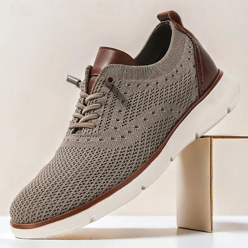 Men's Breathable Knit Sneakers with Faux Leather Accents – Stylish Lightweight Sport Shoes for Casual Wear and Everyday Comfort