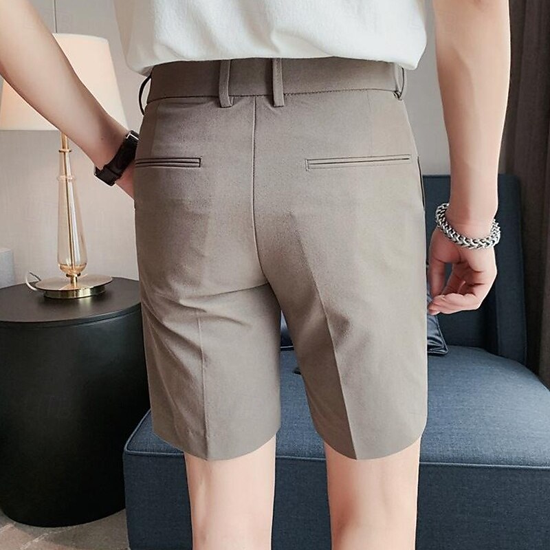 Men's Shorts Dress Shorts Pocket Straight Leg Plain Comfort No-Iron Knee Length Office Business Daily Fashion Formal Black White2