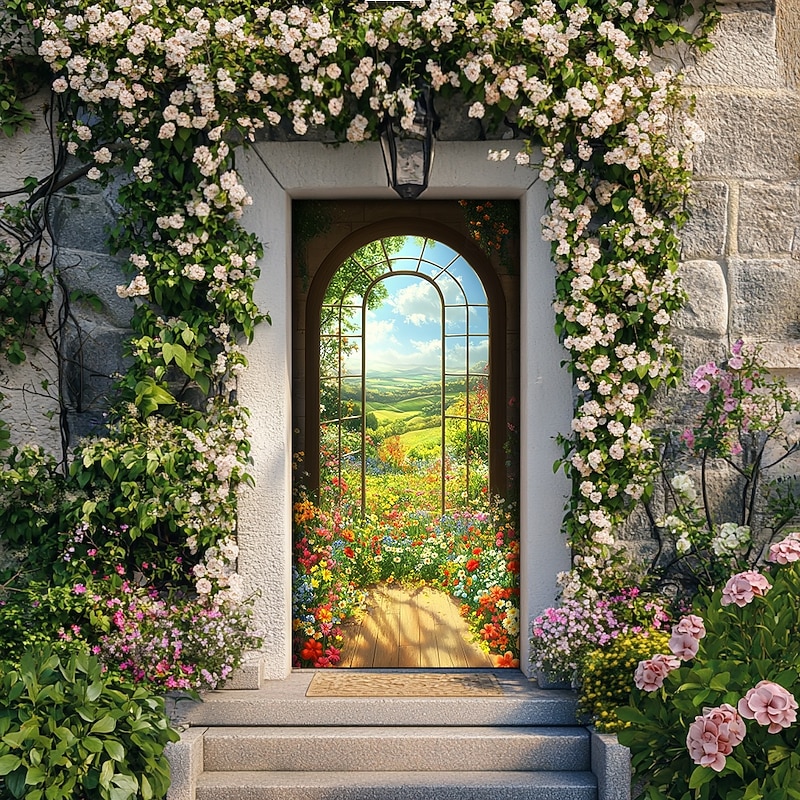 Landscape Door Decorations Door Covers Flowers Window Door Tapestry Door Curtain Decoration Backdrop Indoor/Outdoor Door Banner for Front Door Farmhouse2