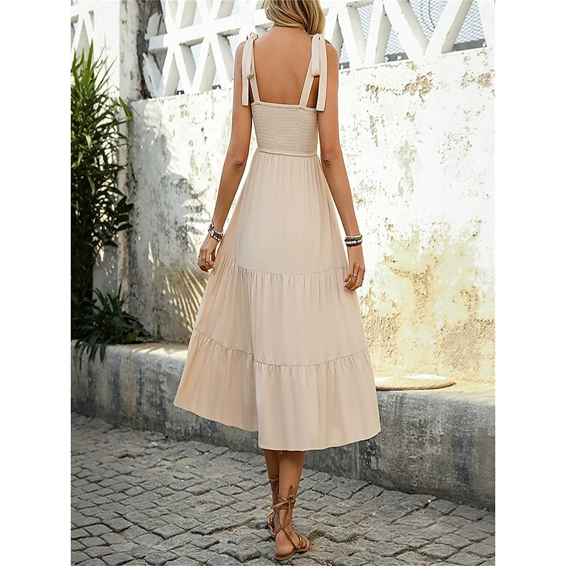 Women's Midi Dress Summer Dress Elegant Stylish Flowy Vacation Home Date Loose Fit Graphic Sleeveless Strap Apricot Summer3