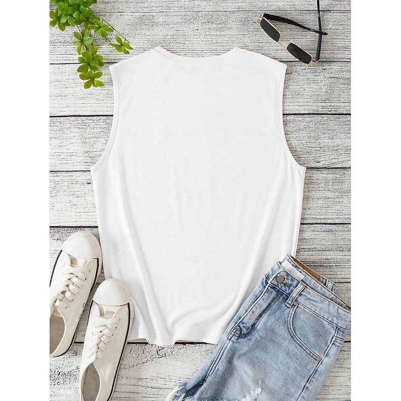Women's Camisole Tank Top Heart Stylish Casual Sleeveless Crew Neck Regular Tops Daily Print White Summer2