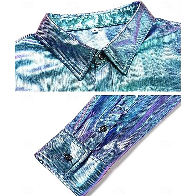 Men's Waffle Shirt Casual Shirt Button Up Shirt Blue Long Sleeve Plain Laser Lapel Vacation Hawaiian Button-Down Clothing Apparel Polyester Fashion Casual Comfortable4