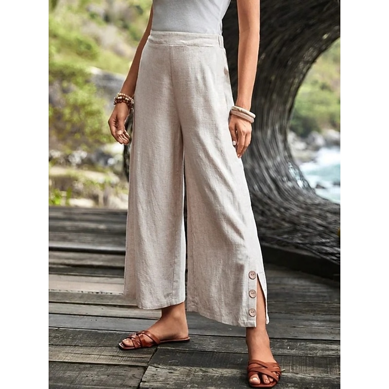 Women's Wide Leg Chinos Basic Full Length High Waist Plain High Cut Comfort Outdoor Micro-elastic Vacation Street Daily Apricot Summer Spring Regular Fit