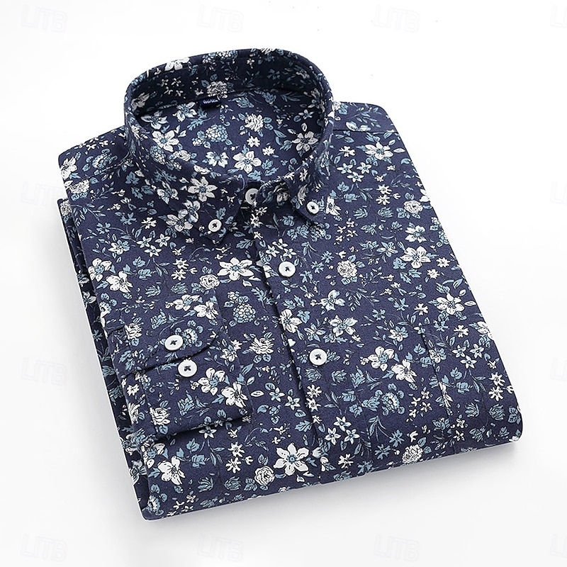 Men's 100% Cotton Floral Vine Shirt Oxford Shirt Long Sleeve Vintage Hawaiian Artistic School Performance Wedding Summer Spring Fall Button Down Collar Green Dark Blue Apricot2