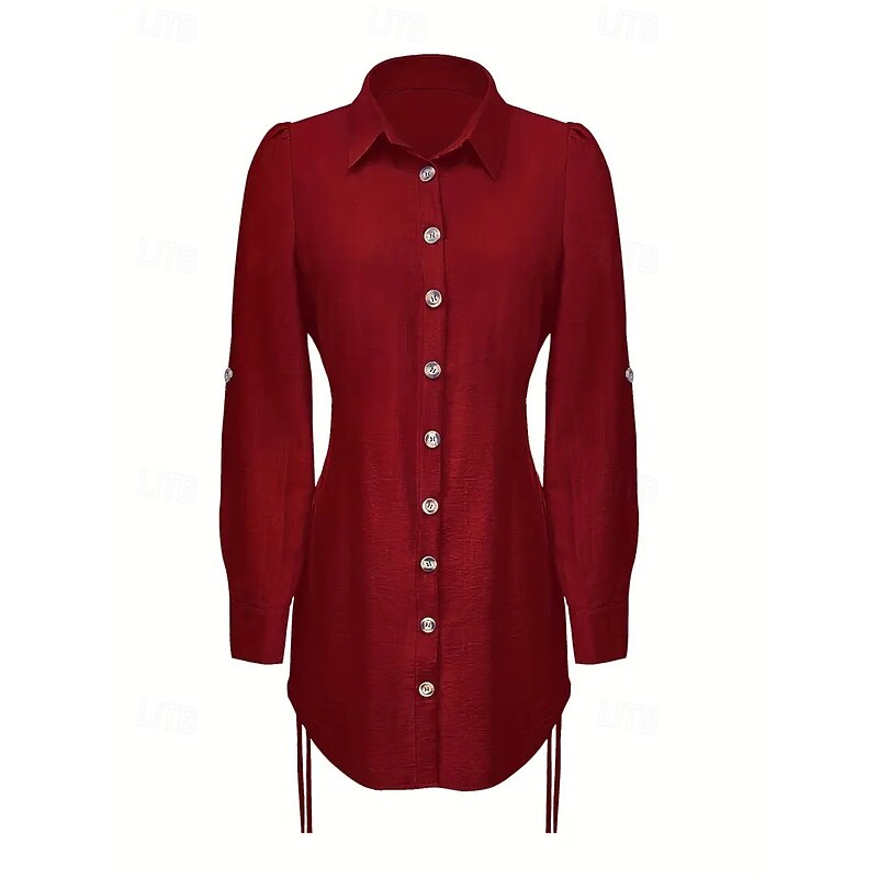 Women's Mini Dress Sexy Dress Elegant Daily Regular Fit Solid Color Long Sleeve V Neck Wine Fuchsia Green Dark Blue Fall4