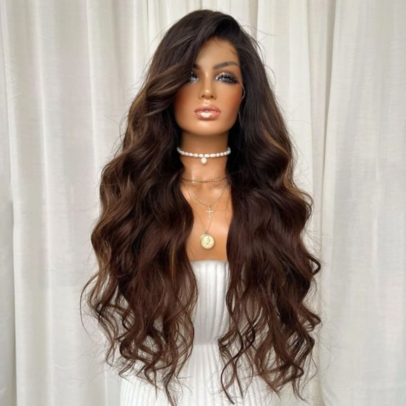 Human Hair 5x5 Closure 13x4 Lace Front Wig Free Part Brazilian Hair Body Wave Brown Multi-color Wig 130% 150% Density Ombre Hair Highlighted / Balayage Hair Glueless Pre-Plucked For Women Long Human4
