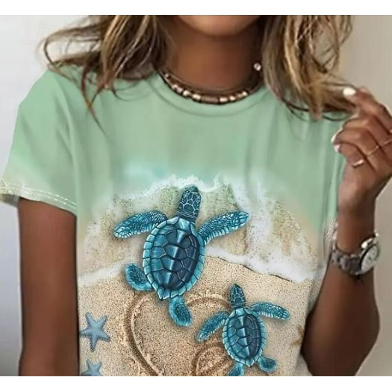 Women's T Shirt Floral Graphic Rose Elegant Vintage Fashion Short Sleeve Round Neck Regular Tops Daily Going out Weekend Print White Light Green Blue Dusty Blue Brown Summer2