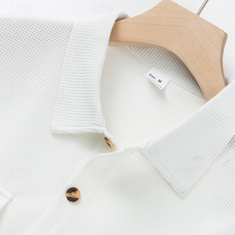 Men's Shirt Waffle Shirt Summer Shirt Casual Shirt Button Up Shirt Black White Red Green khaki Short Sleeve Plain Collar Vacation Daily Clothing Apparel Fashion Casual Comfortable4