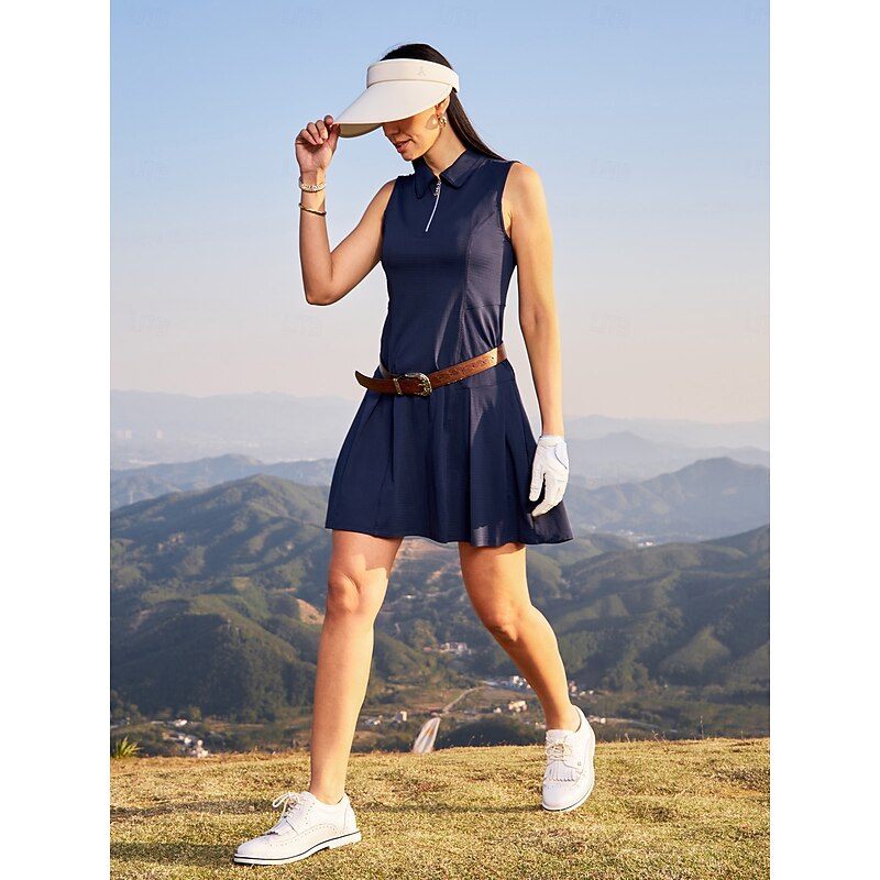 Women's Golf Dress Navy Rose Red Sleeveless Dress Ladies Golf Attire Clothes Outfits Wear Apparel3