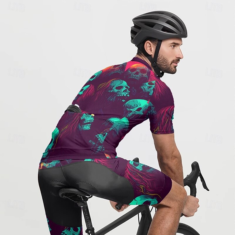 Men's Cycling Jersey Skull Short Sleeve Bike Tee Tshirt Jersey with 3 Rear Pockets Mountain Bike MTB Quick Dry Anatomic Design Wicking Breathable Sports Black Purple Clothing Apparel3