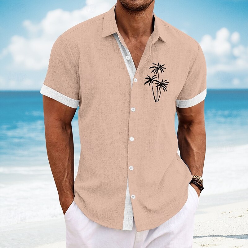 Men's Coconut Tree Tropical Plants Casual Shirt Summer Hawaiian Shirt Button Up Shirt Short Sleeve Hawaiian Resort Vacation Holiday Beach Wear Summer Spring Turndown 3D Print Collared Shirts Light3