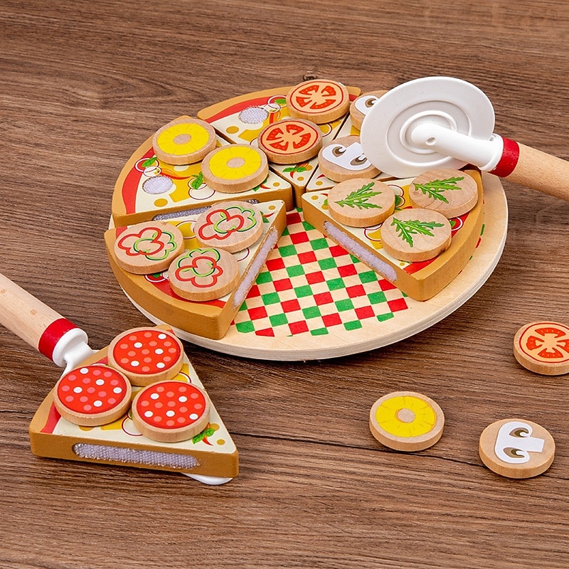 Children's Educational Hands-on Pizza Simulation Toys Wooden Simulation Play House Mushroom Pizza Cut and Play Toys3