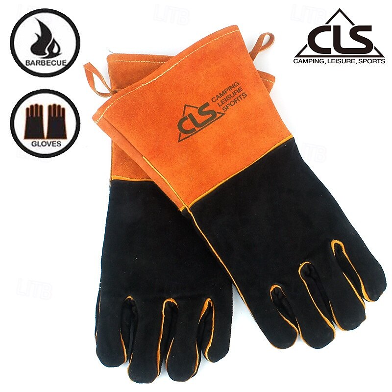 1pc Outdoor BBQ Camping Fire Leather Gloves, Heat-Resistant Protective Gloves, Ideal for Grilling, Cooking, and Outdoor Activities, Durable and Comfortable for Safe Handling of Hot Items