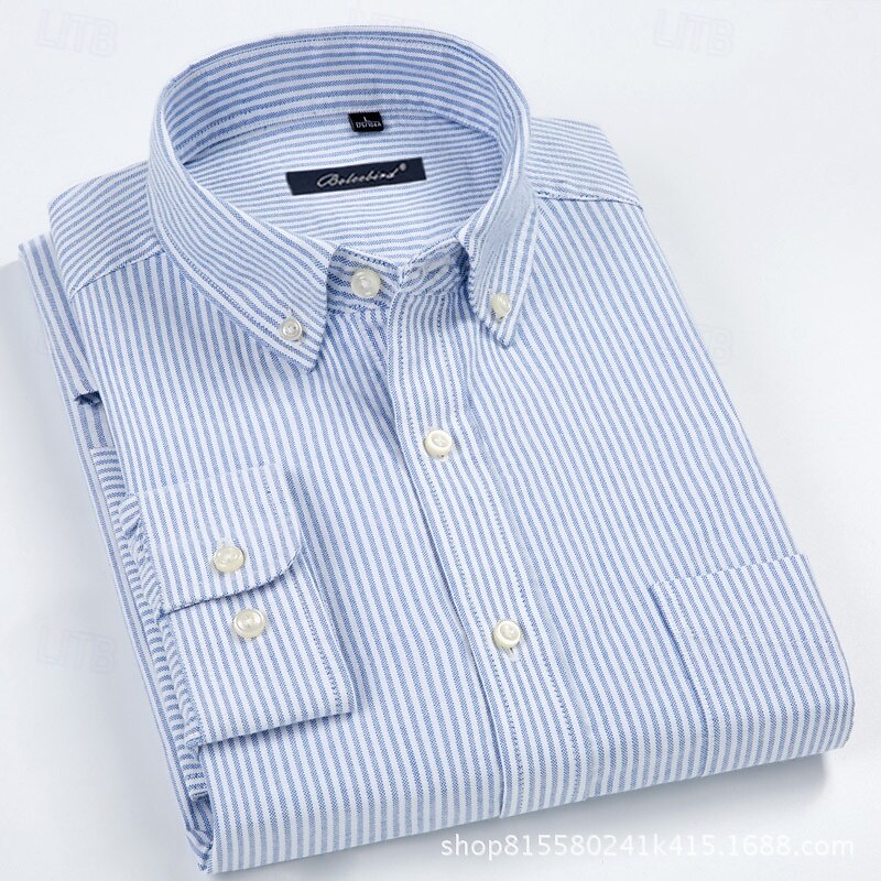 Men's Shirt Dress Shirt Button Up Shirt Stripe Wedding Party White Blue Sky Blue Light Purple Long Sleeve Lapel Spring Fall Clothing Apparel Buttons4